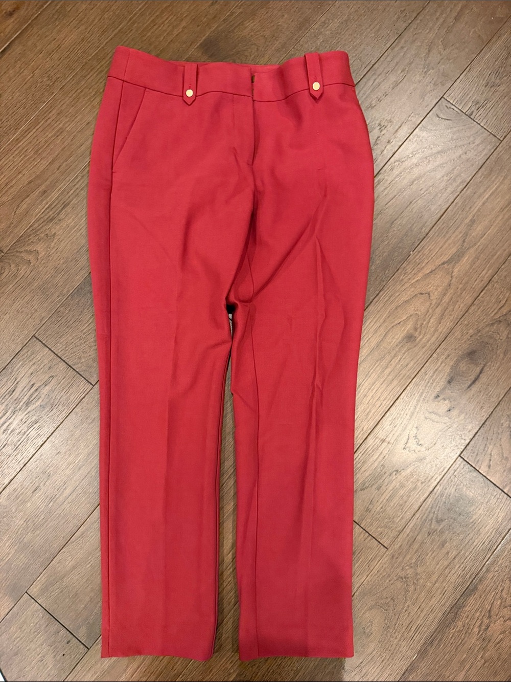 LOFT Slim Ankle Pants Plum Red Gold Button Detail Women’s Size 6 - C54-127